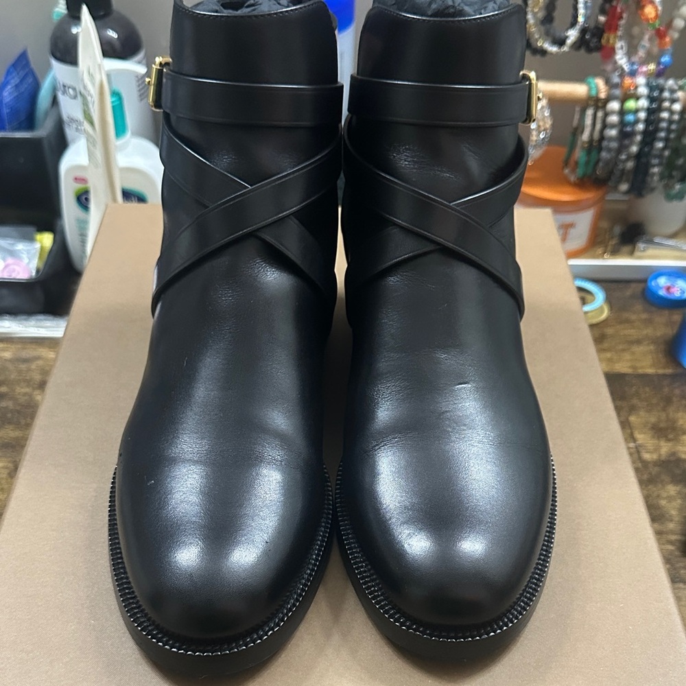 Burberry Black Leather Cross-Strap Boots